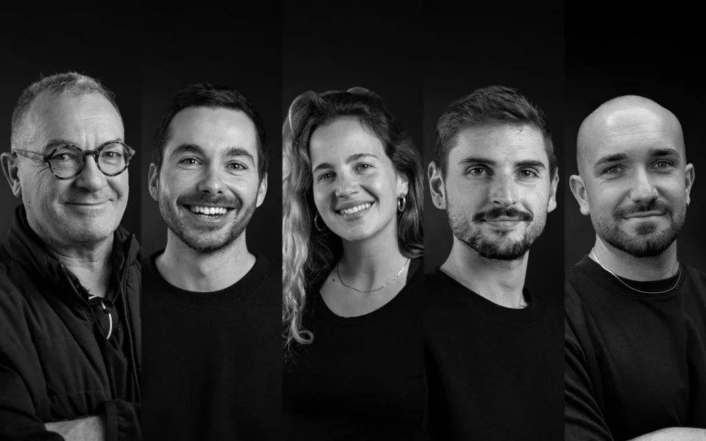 Els cinc retrats de l'equip de codina*studio, un al costat de l'altre.
